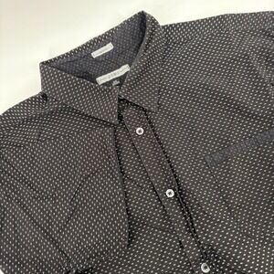 pd&c Mens‎ 4X Black White Dot Print Short Sleeve Button Up Shirt Classic Fit